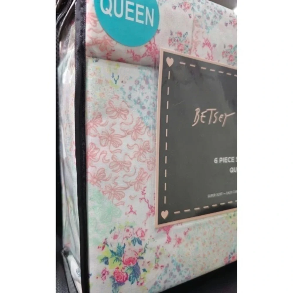 Betsey Johnson Queen Sheet Set 6 Piece Mermaid Patchwork Blue Floral Butterflies